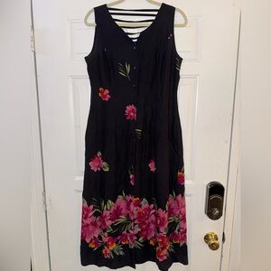 Vintage R&K Originals Floral Black and Pink Sleeveless Dress Size 8 Petite